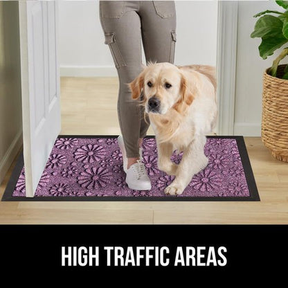 GORILLA GRIP Waterproof All-Season WeatherMAX Doormat - Durable Natural Rubber, Easy Clean, 29x17, Purple Confetti Daisy