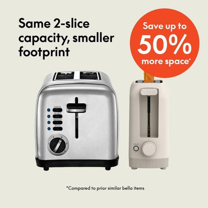 Bella 2 Slice Slim Toaster - 10” Long Slot with 6 Shade Settings & Auto Shutoff | Oatmilk Color