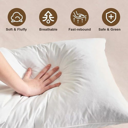 BHZ Goose Down Feather Pillows Queen Size - Hotel Collection Bed Pillows for Sleeping Medium Firm Soft Support Pillow for Side and Back Sleepers with Breathable Cover