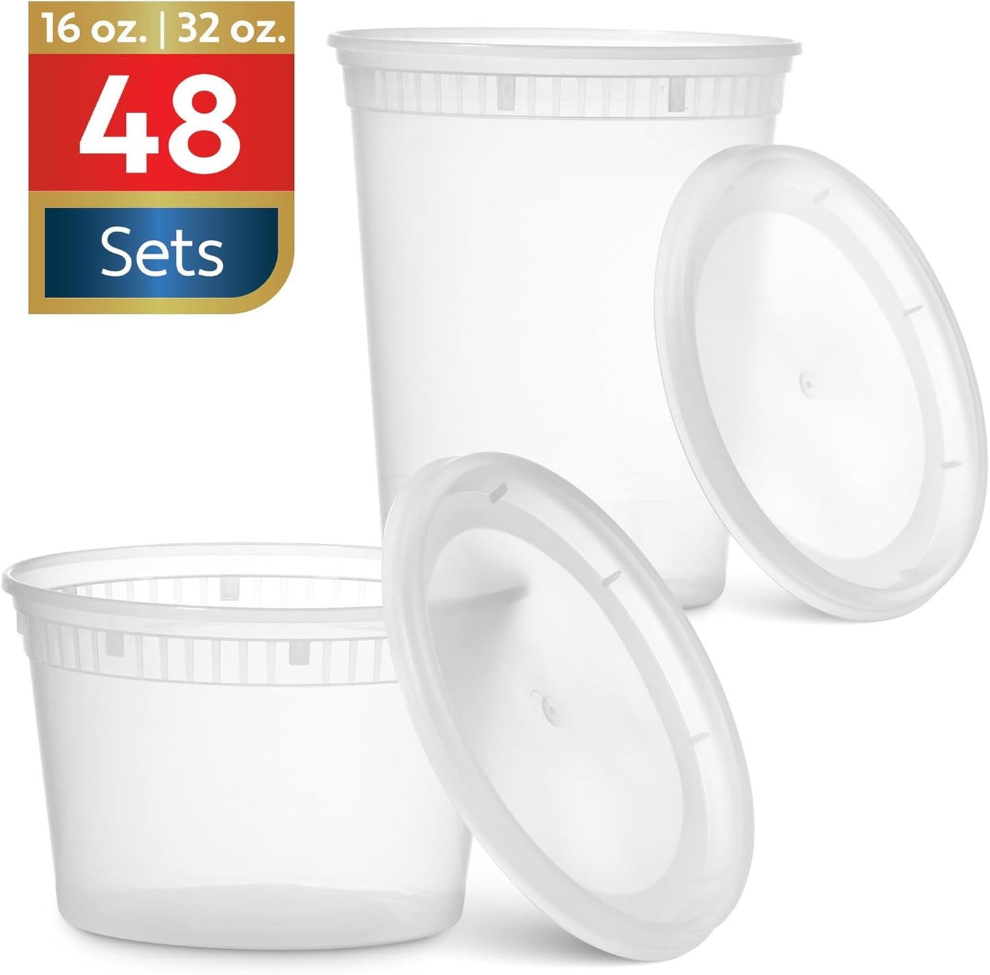 Skiennix 48 Pack Plastic Deli Containers - Clear, BPA-Free, Leakproof Meal Prep Storage | 16 & 32 oz