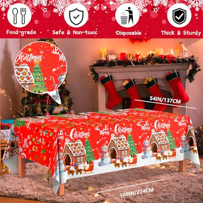 Christmas Tablecloths Set - 3 Rectangular Snowman Santa Festive Decor 54x108 Inches