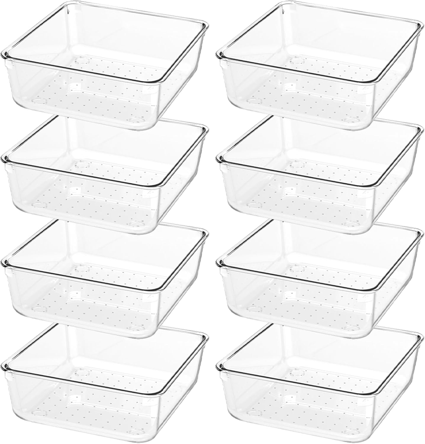 Skiennix 8 PCS Clear Plastic Drawer Organizer Trays - Versatile Storage for Makeup, Office & Kitchen