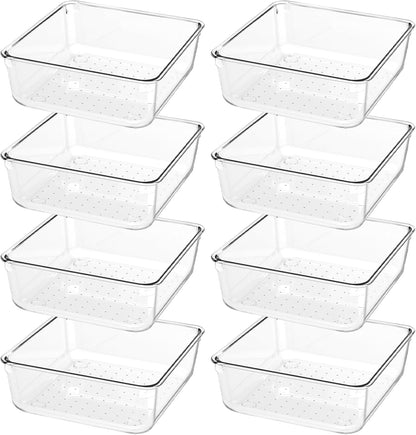 Skiennix 8 PCS Clear Plastic Drawer Organizer Trays - Versatile Storage for Makeup, Office & Kitchen