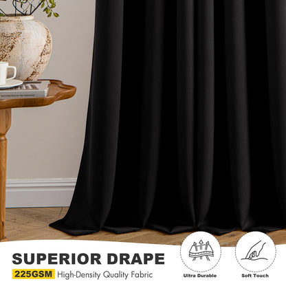 MIULEE Black Blackout Curtains for Bedroom Living Room 63 Inches Long 2 Panels, Thermal Insulated Room Darkening Drapes Solid Grommet Noise Reduction Light Blocking Window Treatments 50x63 Inch