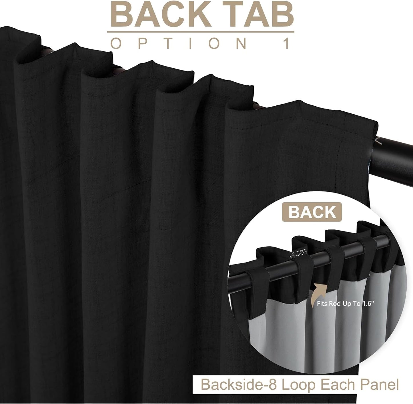 Skiennix 100% Blackout Linen Curtains - Thermal Insulated Drapes for Bedroom | 2 Panels, 50" W x 72" L, Black