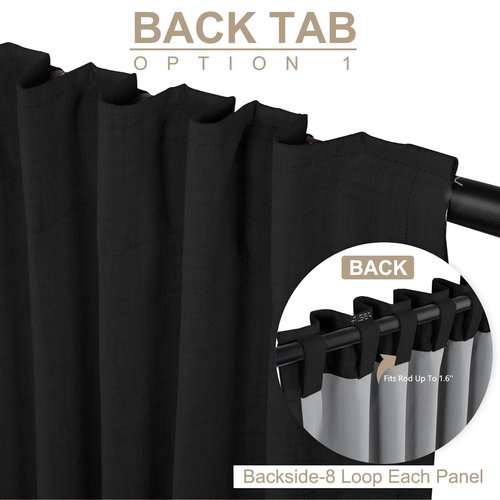 100% Blackout Shield Linen Blackout Curtains for Bedroom 84 Inches Long, Back Tab/Rod Pocket Living Room Drapes, Thermal Insulated Blackout Curtains 1 Panel Set, 100" W x 84" L, Black