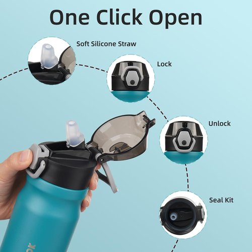 BJPKPK Stainless Steel Insulated Water Bottle - 14oz Reusable Thermal Flask with Straw Lid | Keeps Drinks Hot or Cold, Laguna