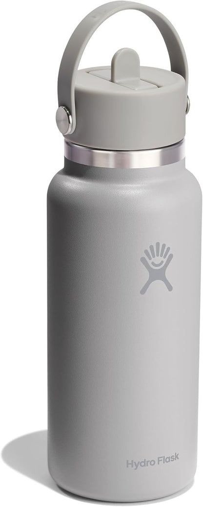 Hydro Flask Water Bottle - Insulated Stainless Steel with Wide Mouth Flex Straw Lid | 32 Oz Tonal Birch, Leakproof & Refillable