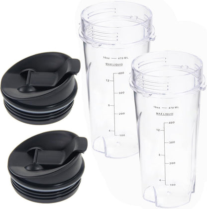 Ninja 16oz Replacement Cups - Compact Personal Blender Single Serve Cup Set with Seal Lids | 2 Pack