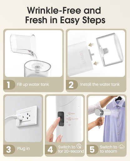 Skiennix Handheld Clothes Steamer - 1200W Portable Travel Iron with 20 Sec Preheat, 150ml Tank | White