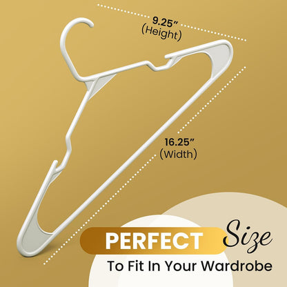 Modern Space 100-Pack Adult Plastic Hangers | Sturdy & Durable Design for Shirts, Pants, Coats - White