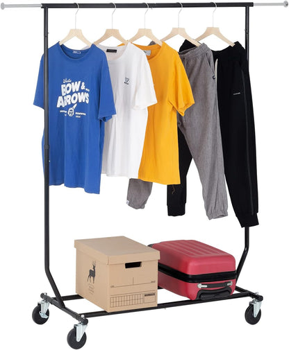 PayLessHere Heavy Duty Clothing Rack - Commercial Garment Rack with Wheels, Extensible, 135 lbs Capacity, Black