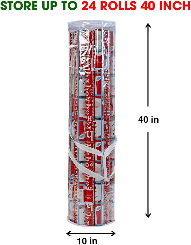 ProPik Gift Wrap Organizer - Heavy-Duty Wrapping Paper Storage Bag | Holds Up to 24 Rolls, 40 Inch Long, Clear PVC