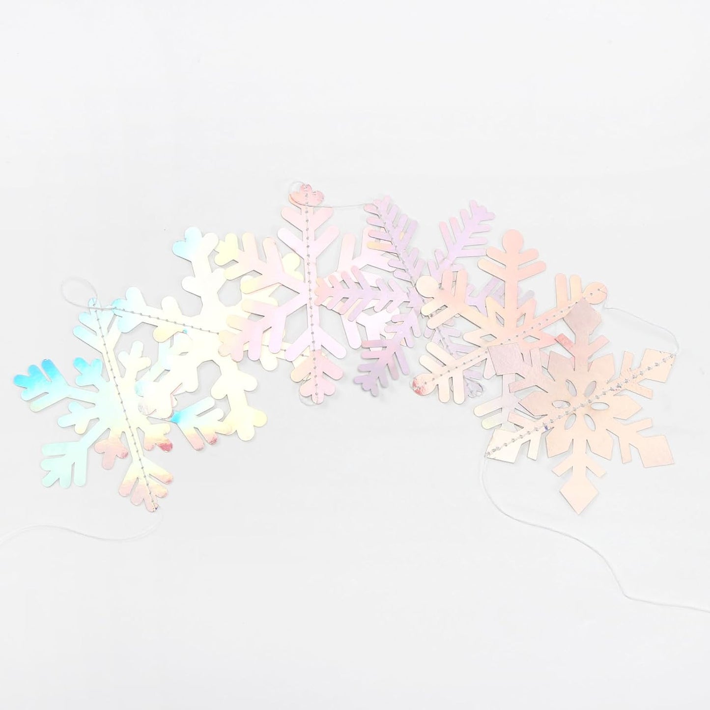 Panduola Iridescent Holographic Snowflake Garland - 6pcs Winter Wonderland Party Decorations
