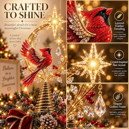 Christmas Tree Topper with Cardinal Design and Lighted Glow - 1pc