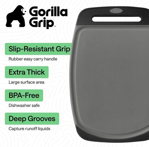 Gorilla Grip BPA-Free Reversible Cutting Board Set - Nonporous, Juice Grooves, Slip Resistant | 3 Durable Boards in Gray & Black