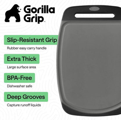 Gorilla Grip BPA-Free Reversible Cutting Board Set - Nonporous, Juice Grooves, Slip Resistant | 3 Durable Boards in Gray & Black