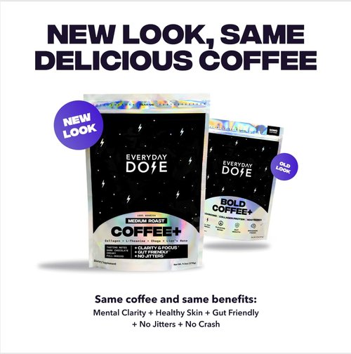 Everyday Dose Bold Medium Roast Mushroom Coffee - 90mg Caffeine, Grass-Fed Collagen & Superfoods | 30 Servings