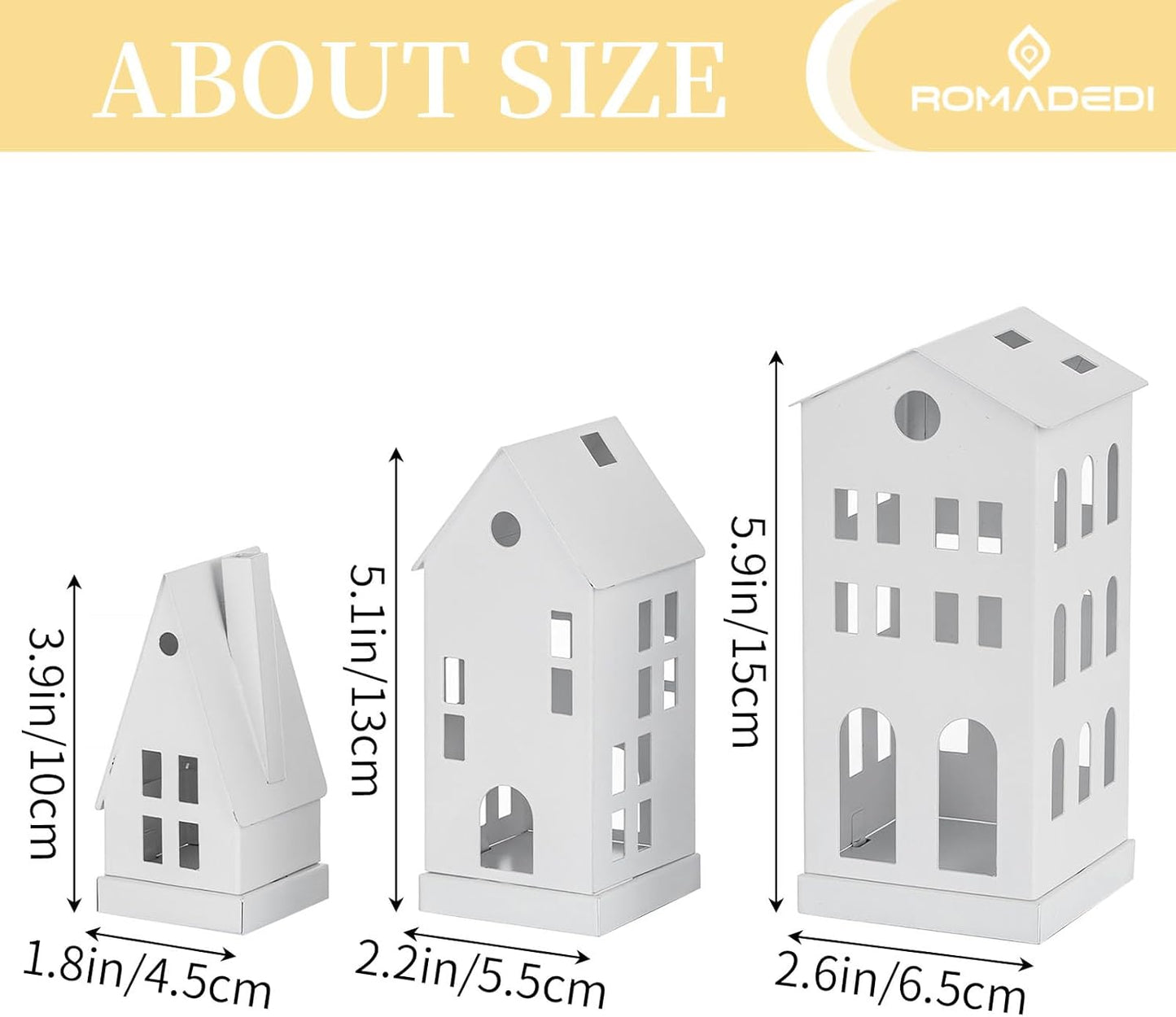 Romadedi White Christmas Village Set - Light Up Candle Holders for Home Decor | Set of 3