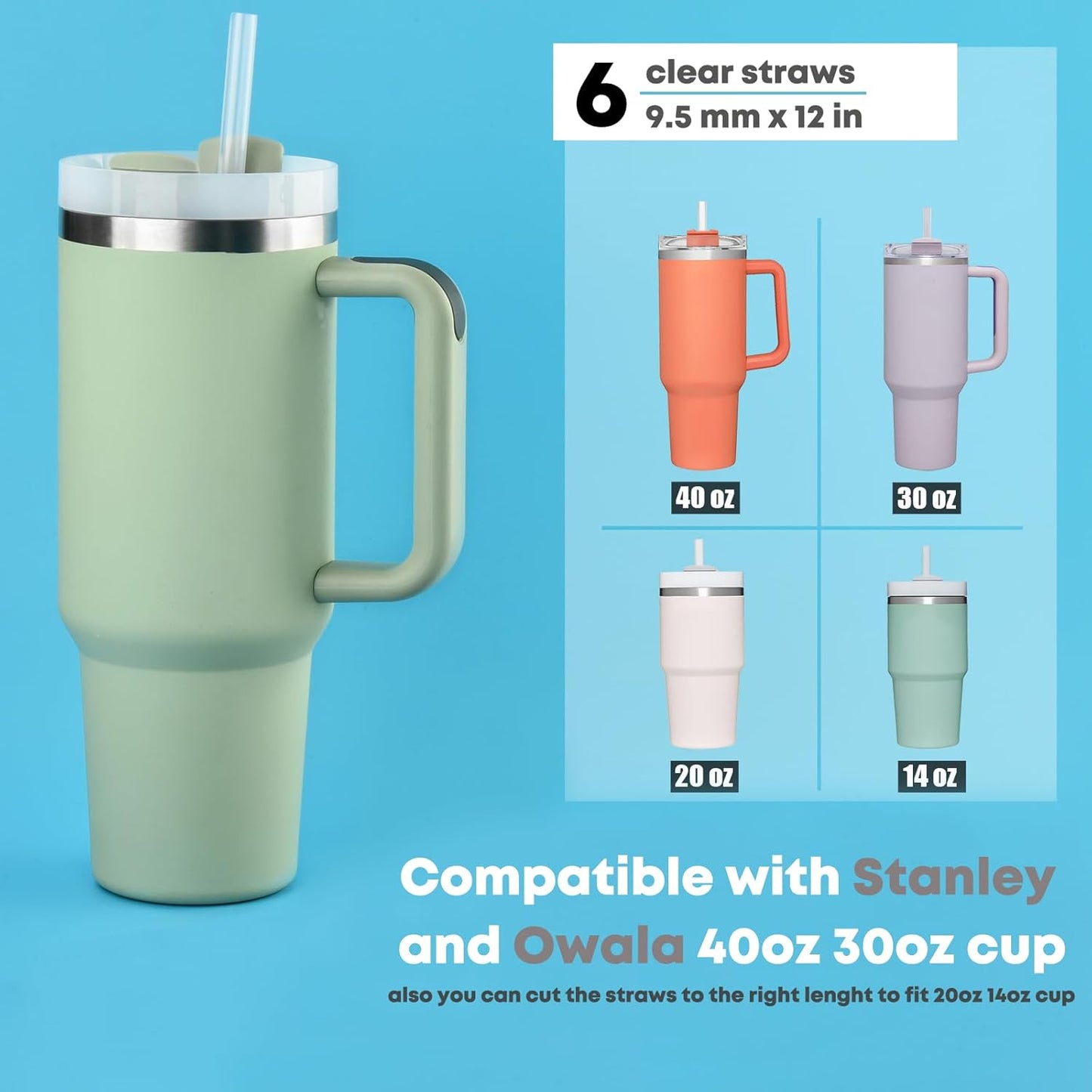 Stanley 6-Pack Replacement Straws - 12-Inch Clear Reusable Plastic Straws for 40 oz & 30 oz Tumblers | Dishwasher Safe & BPA-Free