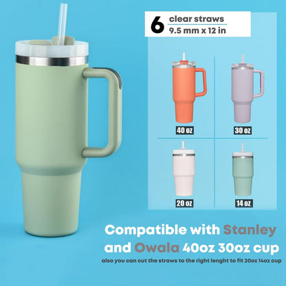 Stanley 6-Pack Replacement Straws - 12-Inch Clear Reusable Plastic Straws for 40 oz & 30 oz Tumblers | Dishwasher Safe & BPA-Free