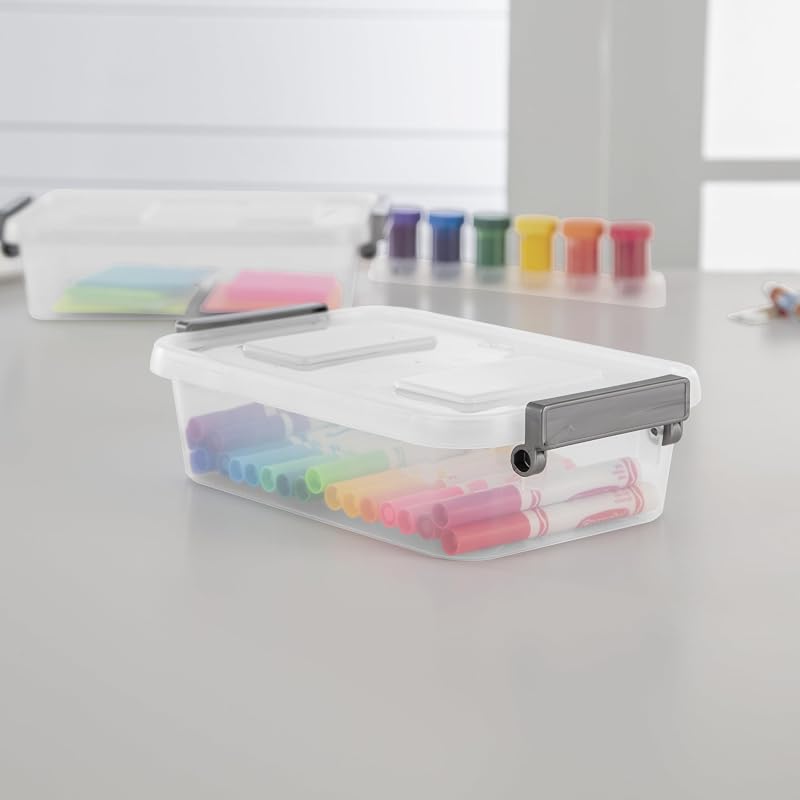 2 Pack 2.7 Qt Clear Storage Bins – Stackable Plastic Organizer Containers, Lids, Write-On Labels, 11 3/4" L x 7 3/8" W x 3 1/4" H – Variation: 2Pack+2.7qt