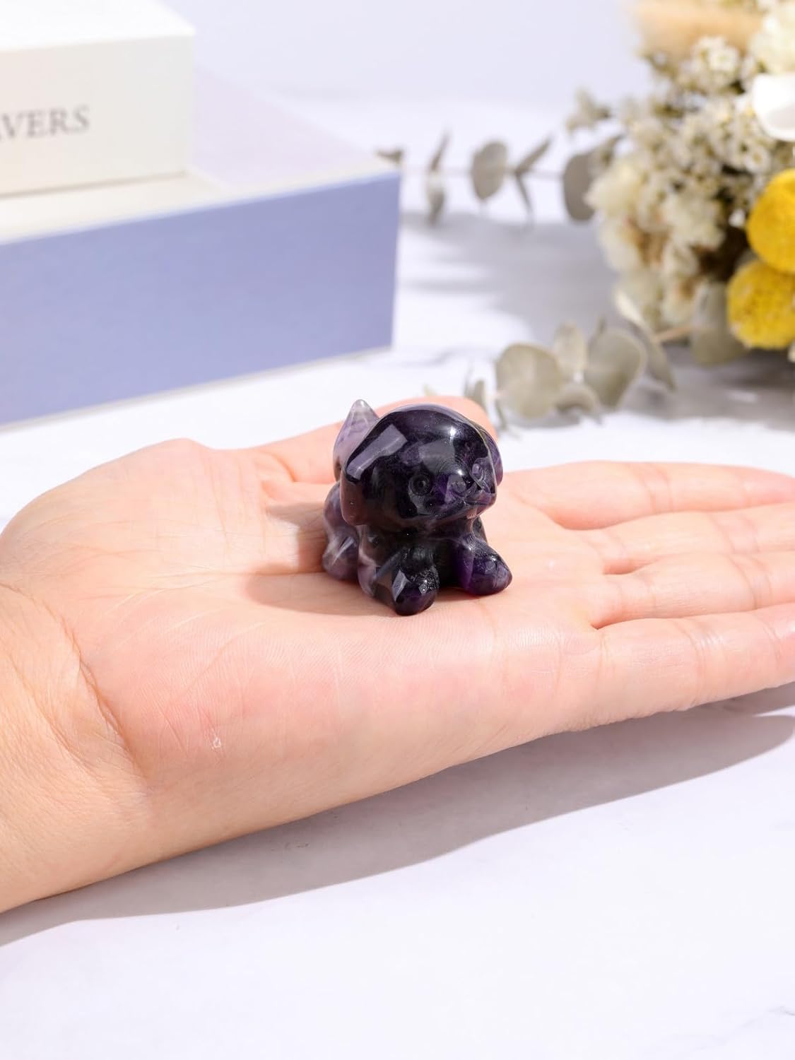 PESOENTH Purple Amethyst Crystal Dog Ornament Dog Lovers Gifts for Women Christmas Birthday,Cute Amethyst Stone Puppy Dogs Figurine Statue Home Room Decor,1.5"