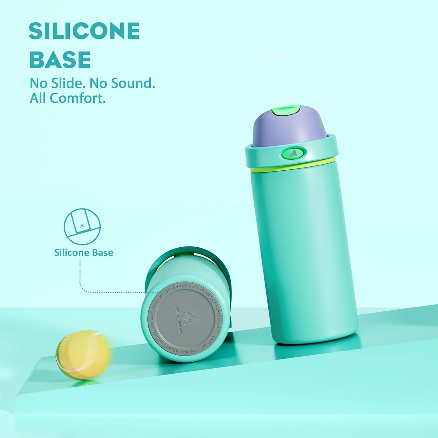 POWCAN 18 oz Insulated Water Bottle - 2-in-1 Push-Button Spout & Quick-Flip Straw | Leakproof, Cold for 24Hrs, Fits Car Cup Holder, Stainless Steel (Sea Princess)