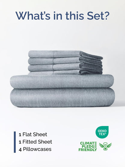 Skiennix Extra Deep Queen Sheet Set - 6 Piece Breathable Cooling Sheets - Luxury Hotel Bedding - Soft Wrinkle-Free Heathered Blue