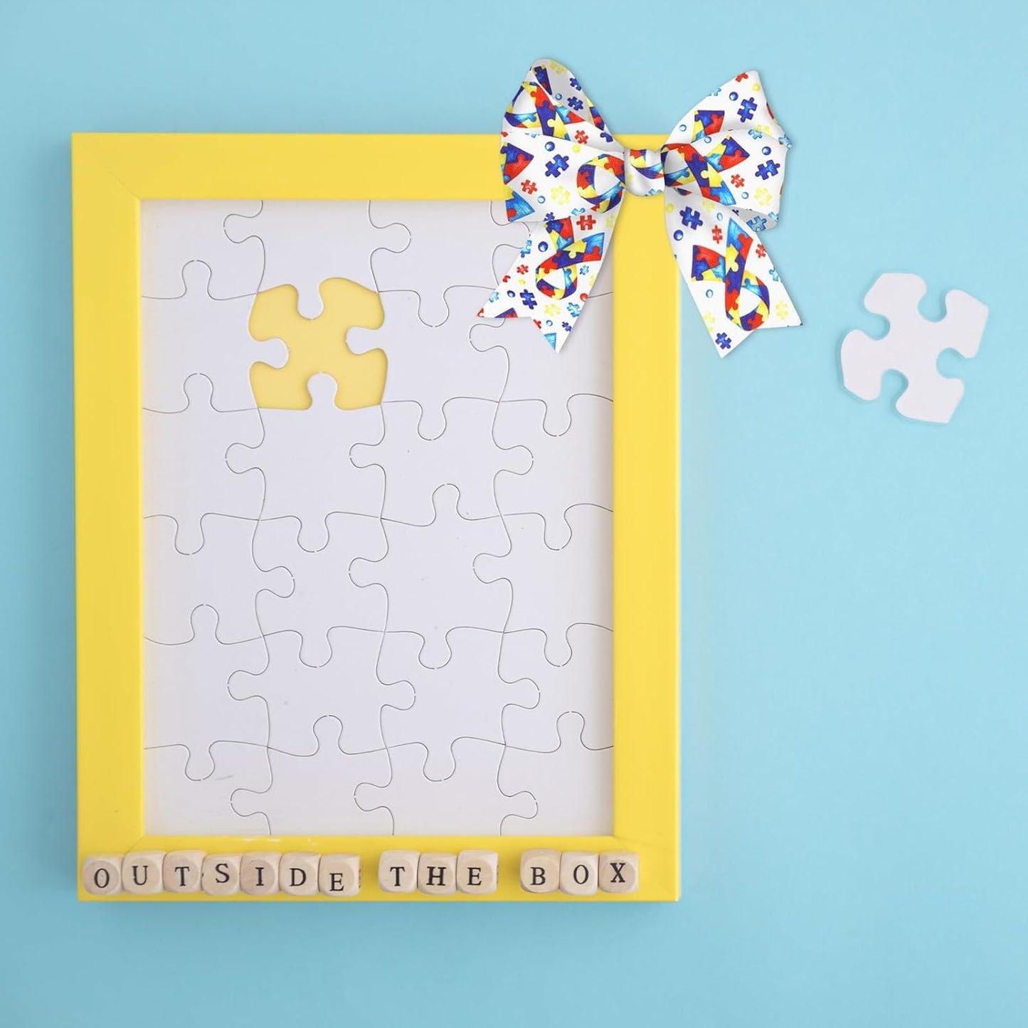 Skiennix Autism Awareness Wired Ribbon - 2 Rolls, 10 Yards, 2.5 Inch Puzzle Piece Design for Crafts & Decorations
