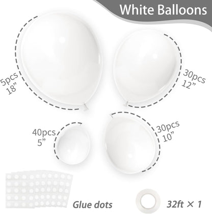 RUBFAC White Balloons - 105pcs in 5/10/12/18 Inch Sizes | Perfect for Party Decorations & Celebrations
