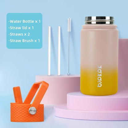 BJPKPK Insulated Water Bottle - 15 oz Stainless Steel Flask with Straw Lid | Reusable, Leak-Proof, BPA-Free - Coral