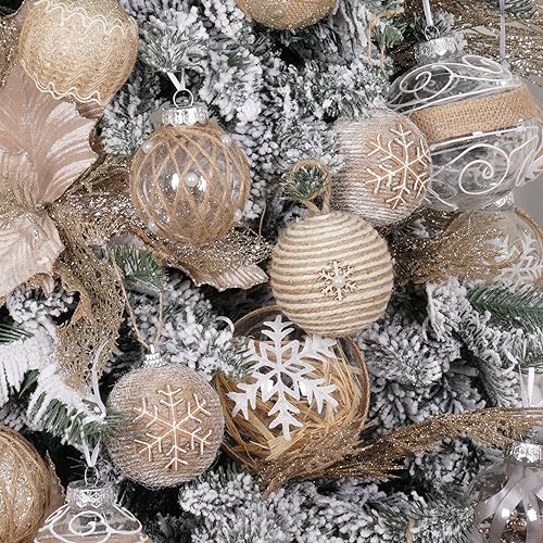 Farmhouse Christmas Ornaments Set - 12 Shatterproof Rustic Tree Decorations 70mm / 2.75