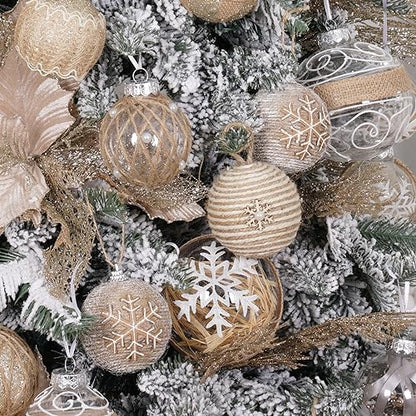 Farmhouse Christmas Ornaments Set - 12 Shatterproof Rustic Tree Decorations 70mm / 2.75
