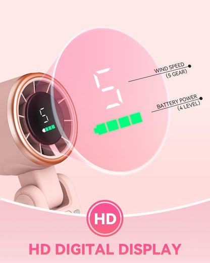 PlayHot Portable Handheld Turbo Fan - 5-Speed Rechargeable 5000mAh Battery | Lightweight 0.6lb 3-in-1 Fan (Pink)