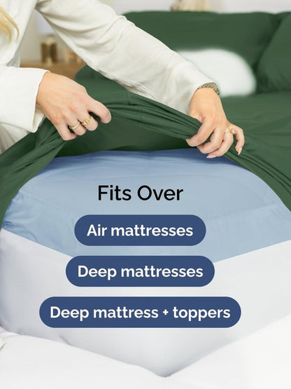 Extra Deep Full Fitted Sheet - Hotel Luxury Single Fitted Sheet Only - Easily Fits 18 inch to 24 inch Mattress - Ultra Soft, Wrinkle Free with Extra Deep Pockets - Breathable & Comfy - Emerald Green