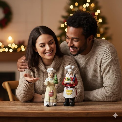 iStatue Chef Santa & Mrs. Claus Figurines Set | 5'' Hand-Painted Resin Holiday Decor - Durable Xmas Collectibles