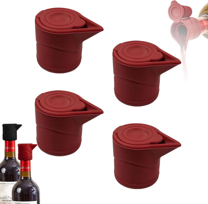 Silicone Wine Bottle Stopper, Wine Bottle Stoppers for Glass Bottles, Beverage Bottle Sealer, Reusable Beer Champagne Bottle Cover Wine Saver (Red-4 Pack)