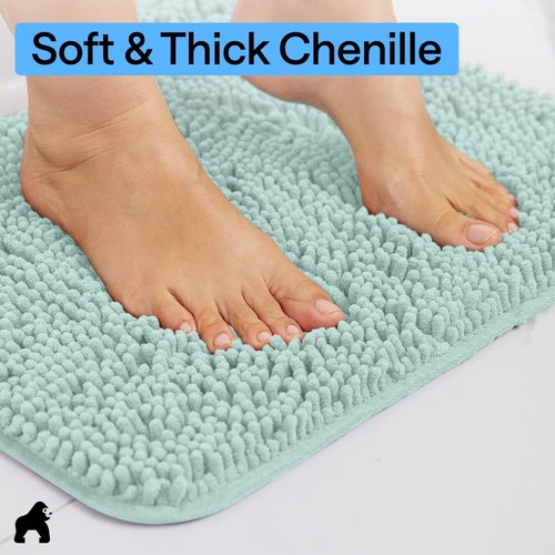 Gorilla Grip Plush Shaggy Chenille Bath Rug Mat - Soft Microfiber, Machine Washable, Seablue