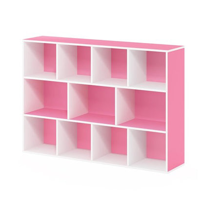 Furinno LUDER Book Shelf, 11-Cube Bookshelf, Reversible Bookcase, 9.4 x 29.1 x 41.7, Easy Assembly, for Living Room, Bedroom, Home Office, White/Pink