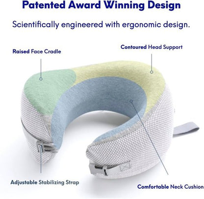 C CUSHION LAB Travel Pillow - Award-Winning Ergonomic Memory Foam for Neck & Chin Support | Compact Gray Design