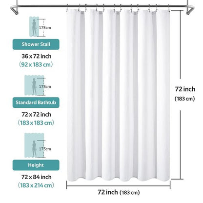 Vipfree 3 in 1 Shower Curtain Set, Waffle Shower Curtain and Liner Set with 12 Double Sided Shower Curtain Hooks, 258GSM Luxury Weighted Cloth Shower Curtains for Bathroom, 72 W x 72 H, White
