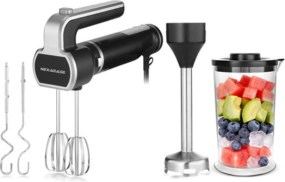 Skiennix 2-In-1 Hand Mixer & Immersion Blender - Portable Electric Handheld Mixer with Beater & Blending Cup for Smoothies, Baby Food, Baking & Soup