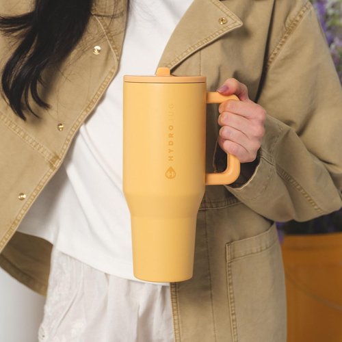 HydroJug Traveler - 32 oz Insulated Water Bottle with Handle & Flip Straw - Leak Resistant, Fits Cup Holder | Marigold
