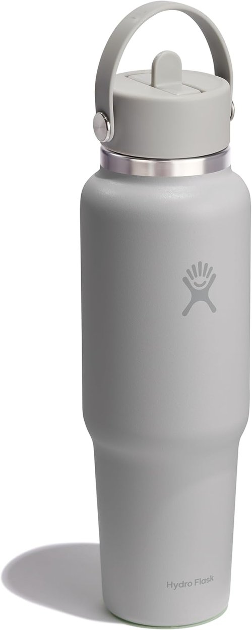 Hydro Flask Travel Water Bottle - Insulated Stainless Steel - 40 Oz Birch Gray with Wide Straw Lid