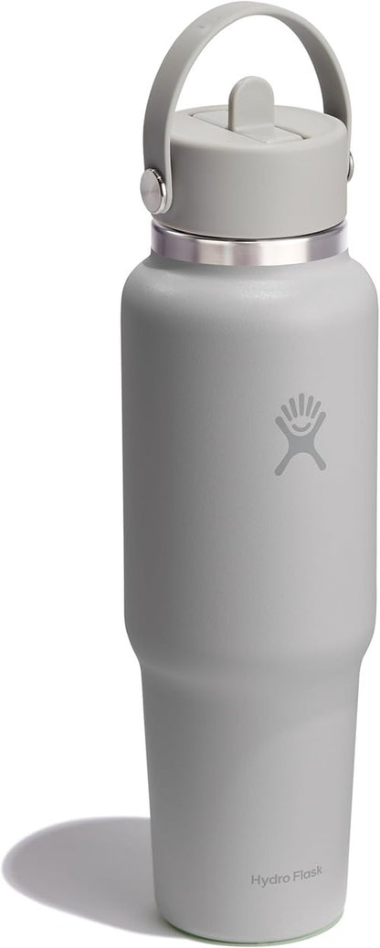 Hydro Flask Travel Water Bottle - Insulated Stainless Steel - 40 Oz Birch Gray with Wide Straw Lid