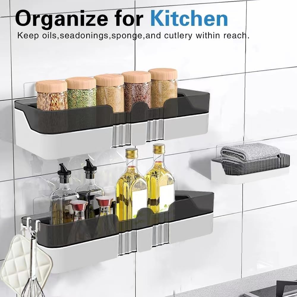 Skiennix Shower Caddy - Separable Organizer with Soap Dish & Hooks | No-Drill Double Layer Shelf (Black)