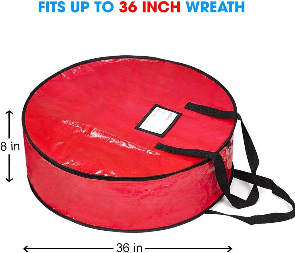 ProPik Christmas Wreath Storage Bag - Heavy-Duty Tear Resistant Holiday Container - 36” X 8” (Red)