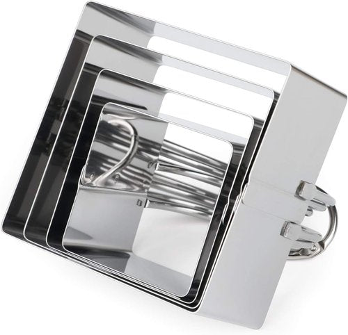 HULISEN Square Biscuit Cutter Set - 4 Stainless Steel Cookie Cutters with Handles | Professional Baking Tools