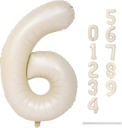 Skiennix 40-Inch Beige Number 6 Foil Balloon - Self-Inflating Ivory White Design for Birthday Celebrations